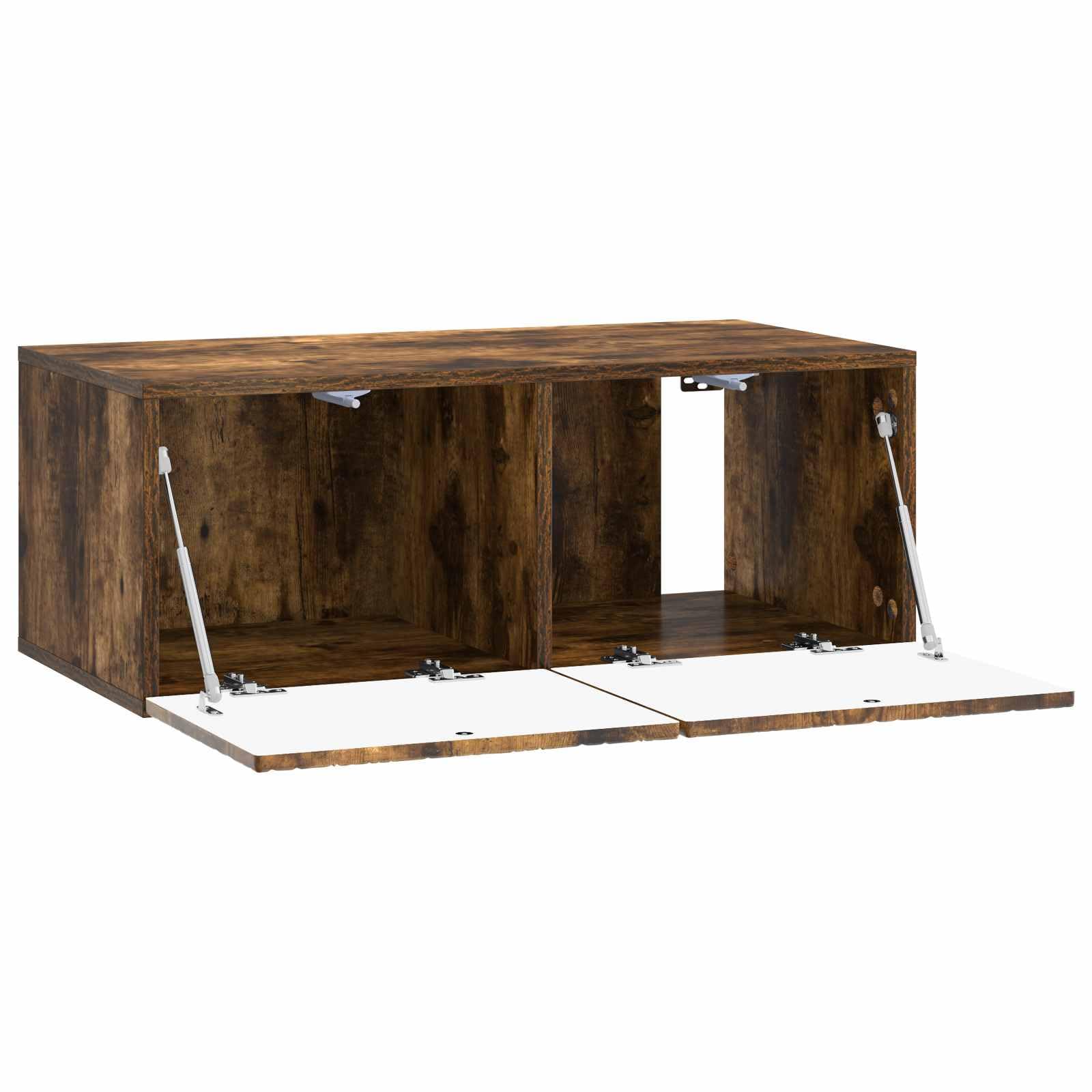 Mobile TV a parete Lowboard sospeso, 59,5 x 41 x 30 cm, mobile TV in legno, mobile multimediale sospeso con 2 ante per soggiorno, rovere affumicato in stile vintage