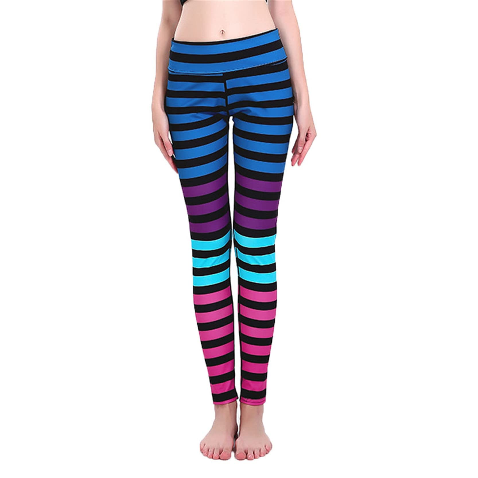 Mujer Niña Gimnasio Leggings Yoga Pantalones, Pantalones de Yoga elásticos con estampado de rayas for mujer, mallas ajustadas de cintura alta, mallas de secado rápido con Control de barriga y realce d