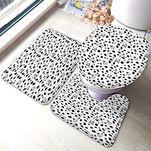 Badezimmerteppich-Set, 3-teilig, Milchkuh, waschbare Badeteppiche, rutschfest, mit Rückenpolster, Konturteppich und Toilettendeckelbezug