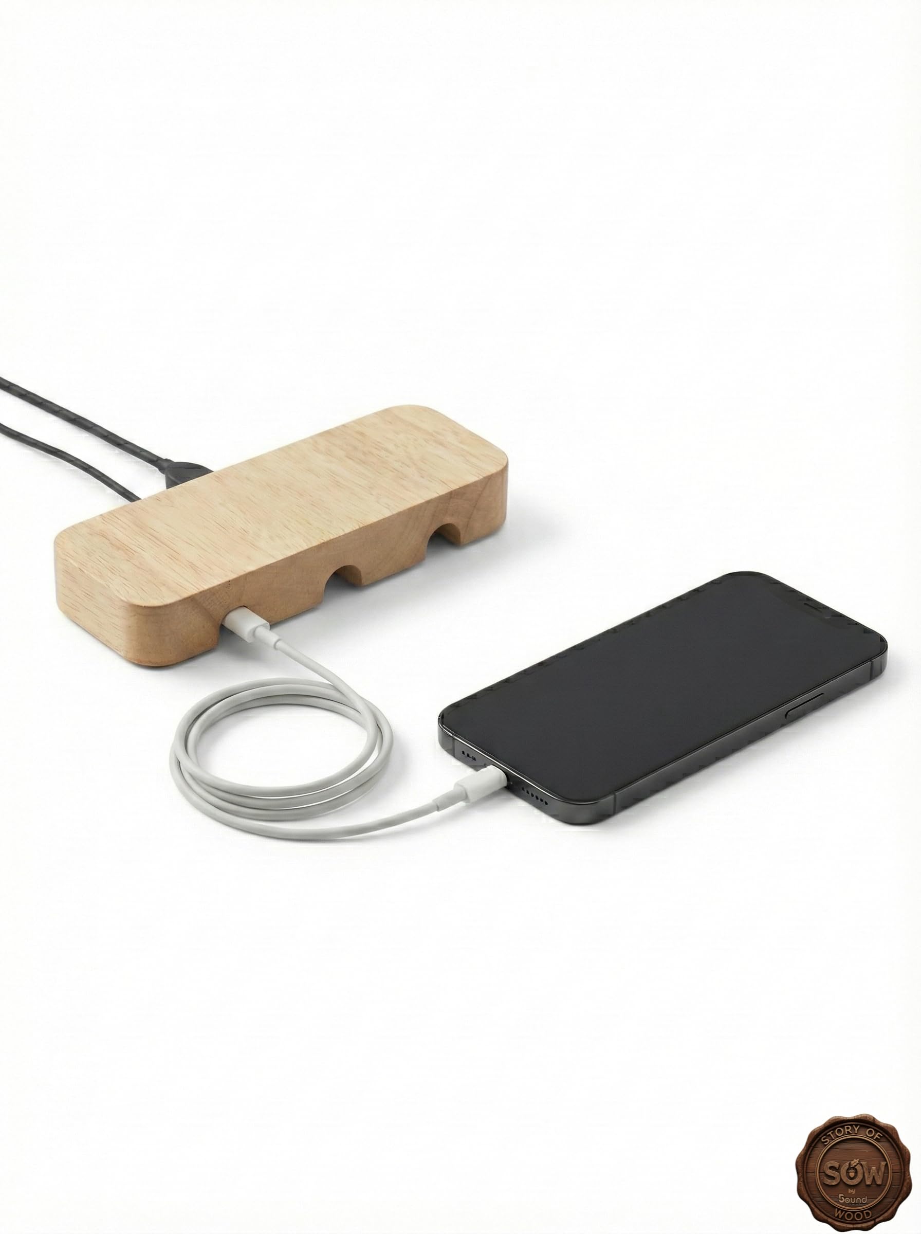 5OUND Wooden Cable Organizer with Tan Finish, Compact Desk Cable Management Solution Designed to Store Power Cords, Chargers, and Wires Neatly for Home Desk and Workstation Organization