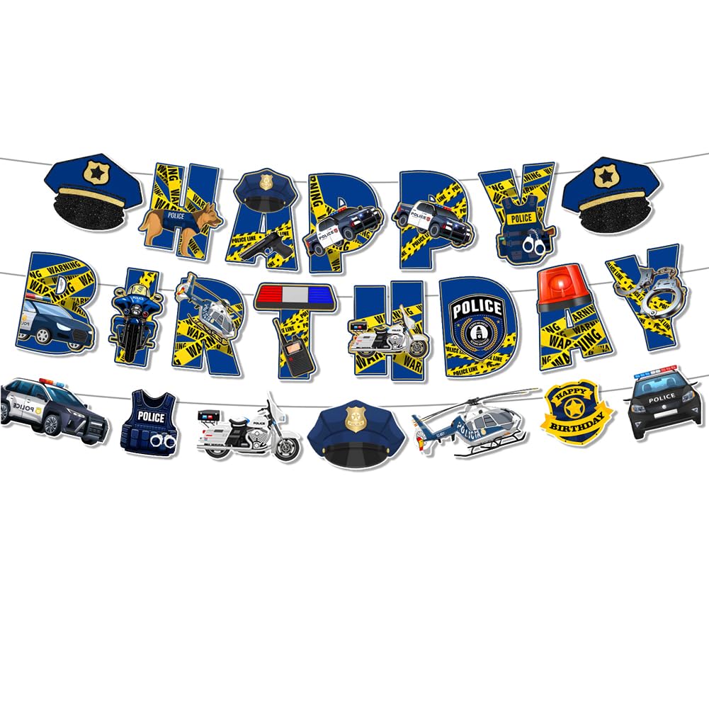 Police Birthday Party Decorations, Police Theme Happy Birthday Banner Police Banner Garland for Cop Sheriff Emblem Party Decoration Set Boys Girls Policeman Birthday Party Favors