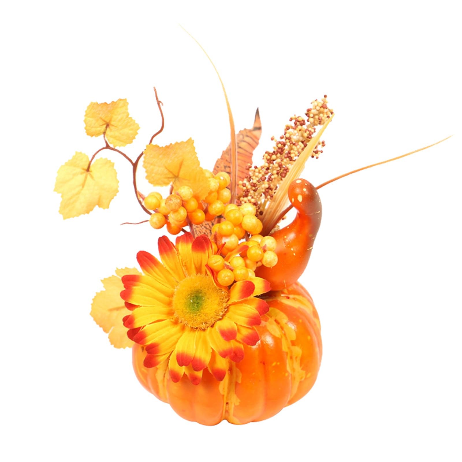 Artificial Flower Pumpkin Decor - 5.9in Halloween, Thanksgiving & Autumn Party/Home/Kitchen Table Centerpiece, Fall Decorations for Home (B)