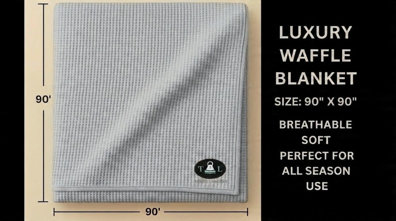 Cotton Waffle Weave Blanket Soft Woven Lightweight Breathable Bed Blanket Queen Size for Layering Any Bed, Couch Sofa,Home Decor All Season (Silver, 90" x 90")
