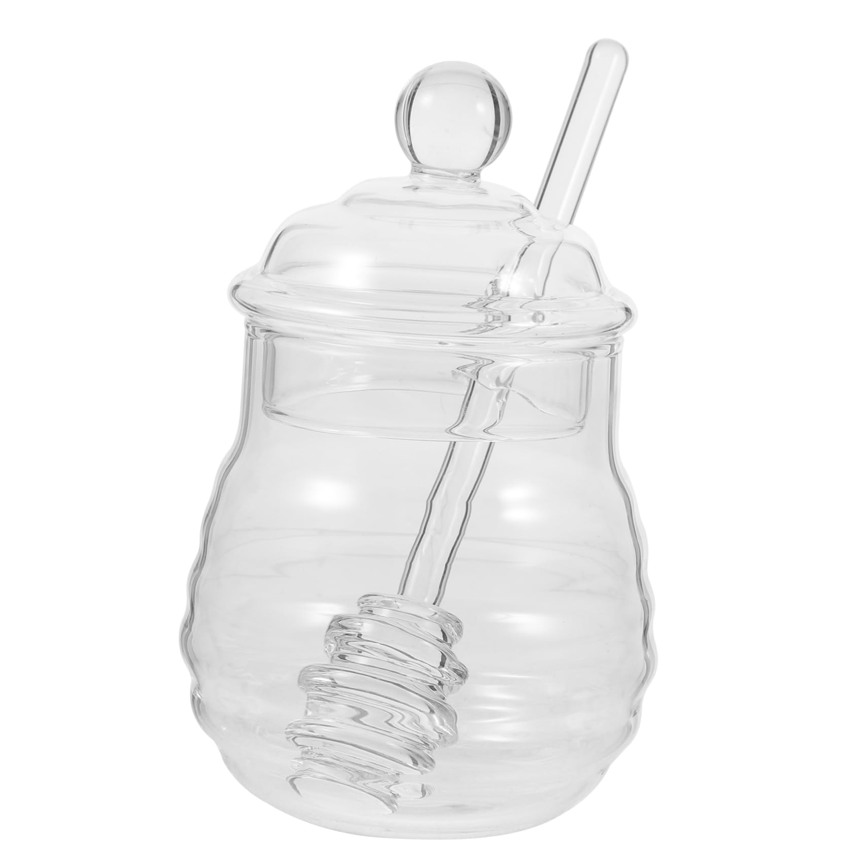 COLLBATH Clear Glass Set with Dipper and Lid Spiral Design for Home Kitchen Use Contents Dust Lid for Honey and Jam Storage