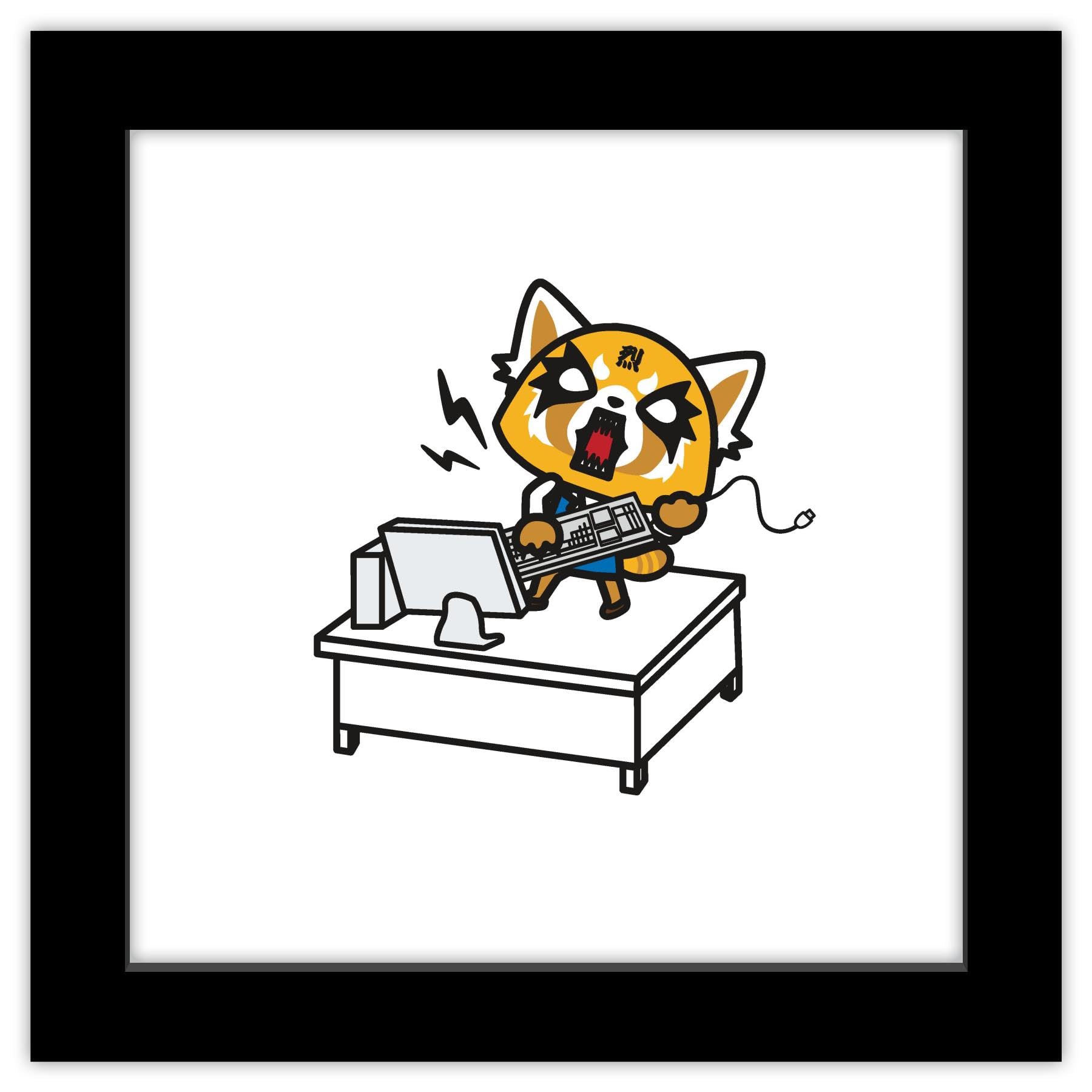 Trends International Gallery Pops Sanrio Aggretsuko - Retsuko Desk Rage Wall Art Wall Poster, 12.00" x 12.00", Black Frame Version