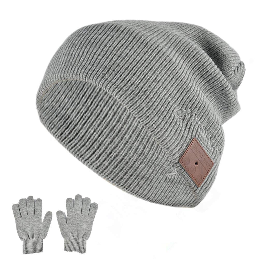 HaetFire Uomo Donna Cappello Bluetooth Berretto e Guanti, Inverno Caldo Lavorato Cappello Sportivi a Maglia Senza Fili Bluetooth Cuffia Musica Cappello per Corsa Sci Regalo di Natale