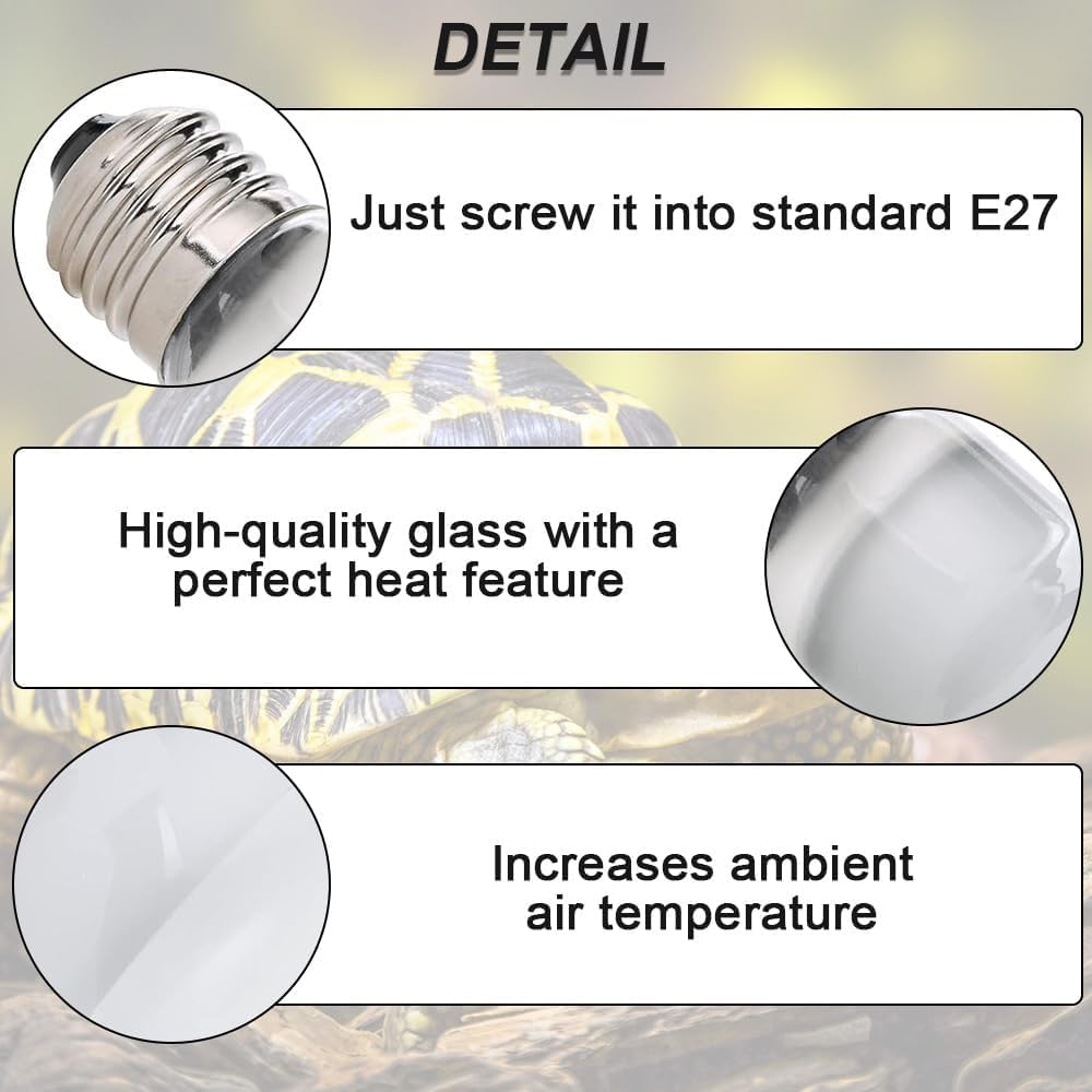 Lotvic 2 Pack 75W Reptile Heat Lamp, E27 Heat Lamp Bulb for Reptiles Daylight Basking Spot Lamp, Tortoise Heat Lamp Bulb - Image 3
