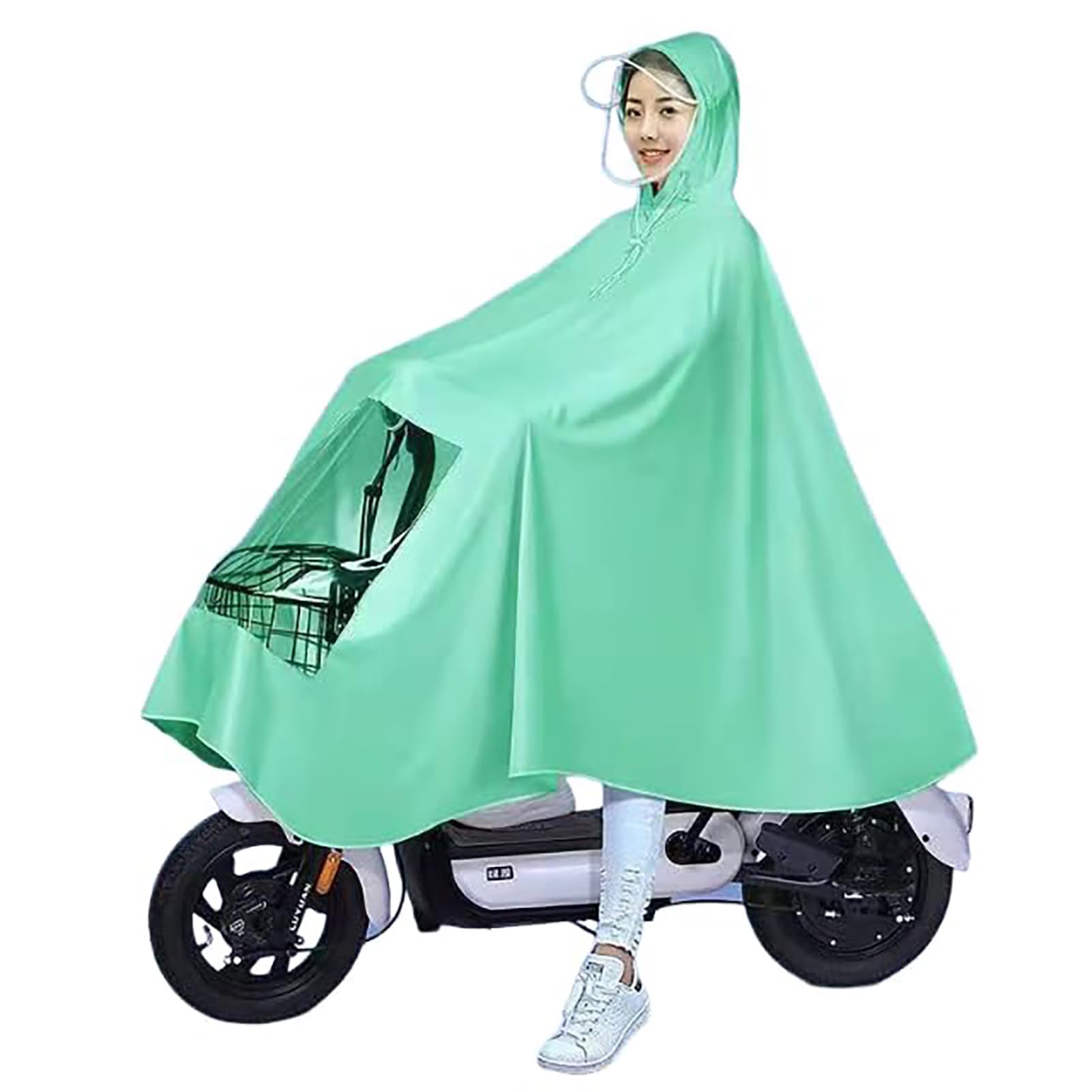 [Alaiyaky] レインポンチョ 自転車 バイク用 レインカッパ 雨がっぱ 透明窓 レインカバー 雨合羽 レインウェア 足元が見える レディース メンズ 自転車カッパ リュック対応 携帯に便利 コンパクト 梅雨 豪雨対策 防風防水 通勤通学 多色 - 1