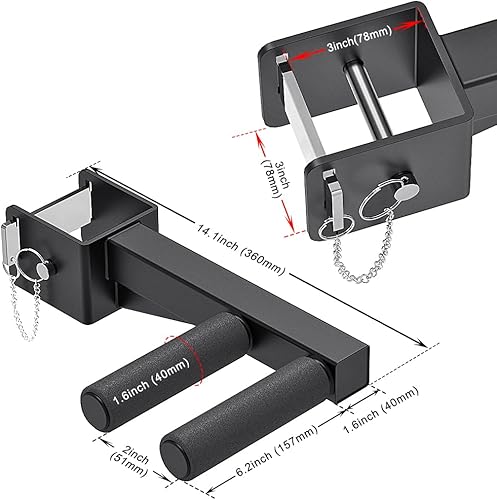 Miniatura 5 de Accesorio de barra de inmersión para estante de potencia de 3 x 3 pulgadas, asas de agarre ancho y estrecho, capacidad de 500 libras, accesorio para