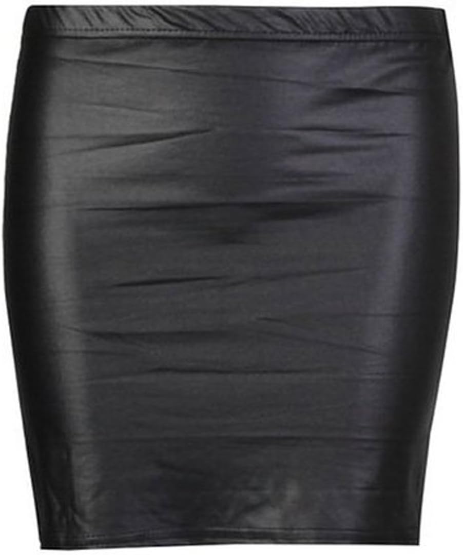 Style Fashion- Womens Plus Size Wet Look Leather Mini Skirt Celebrity PVC Skirt