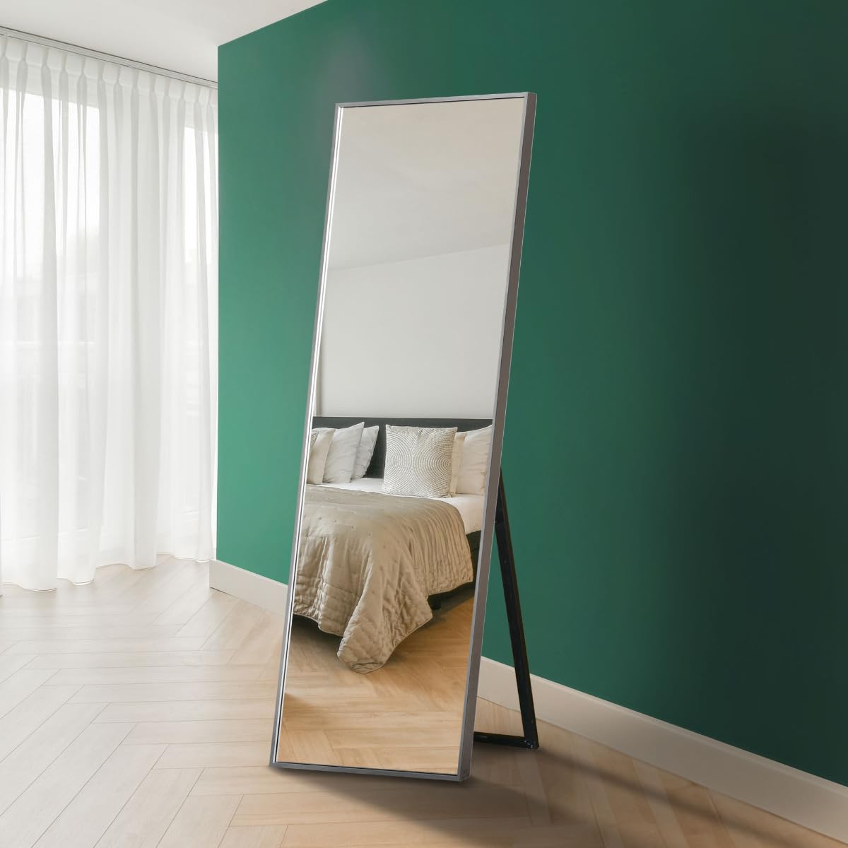Large Silver Edged Aluminium Cheval Mirror 67""X23"" 170 X58cm MirrorOutlet
