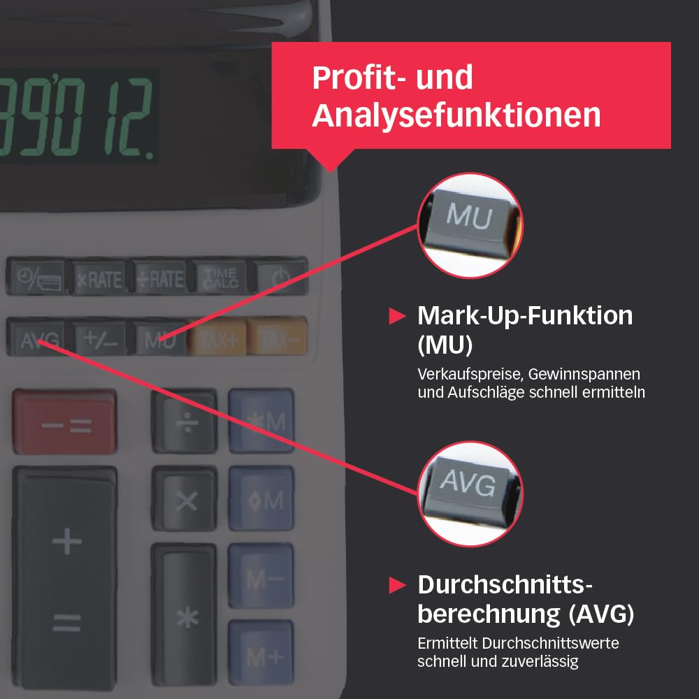 Sharp EL-2607LG Druckender Tischrechner 12-stellig, LCD Display, Heavy-Duty-Druckwerk, Tax/Währung, Schwarz/Rot Druck, Netzanschluss, Weiß