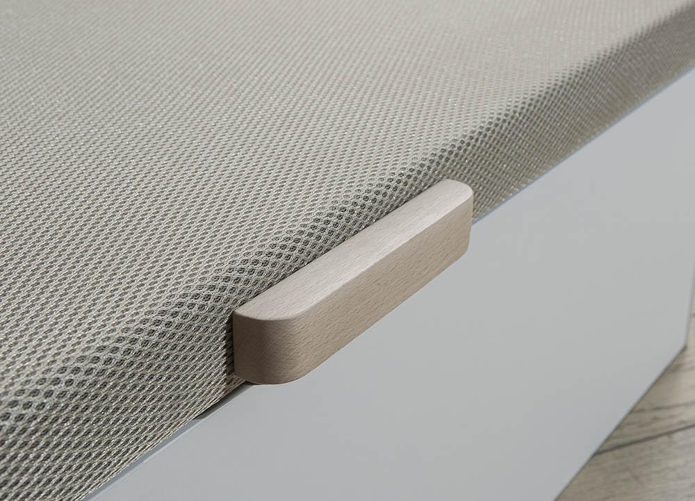 S & S SALDOS Y STOCKS Canapé Abatible Madera Gran Capacidad, Tapa Tapizada y Reforzada 3D - Cajón Grosor 22mm - Blanco 150X190cm Atenas