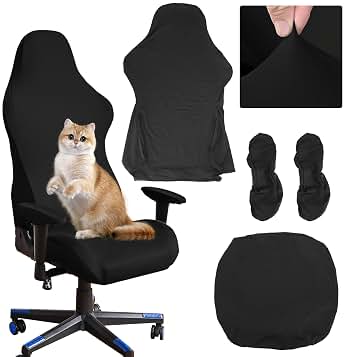 Funda Elástica Silla Gaming Negro Funda para Silla de Juego Cubierta Silla Gaming Fundas para Sillas de Oficina Ajustables con Brazos Funda Silla Ordenador con Reposabrazos, Lavable y Extraíble