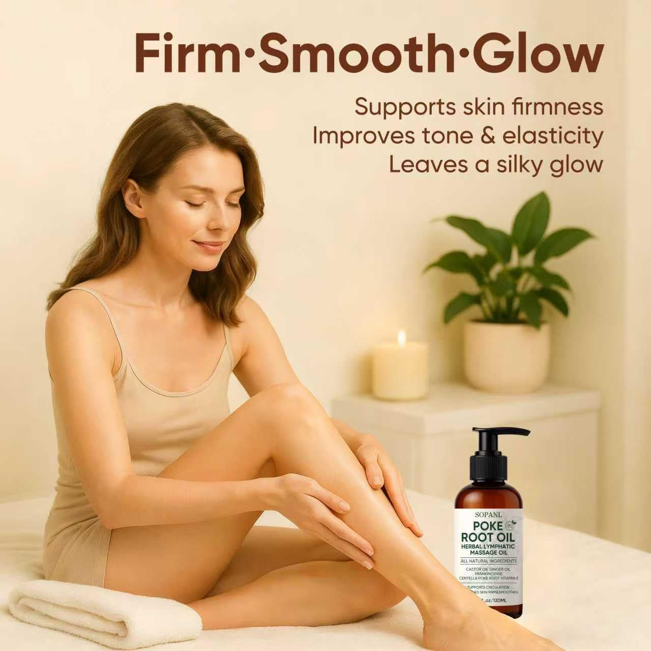 Organic Poke Root Castor Massage Oil – Herbal Body Massage Oil for Circulation Comfort & Skin Firming, Natural Blend with Ginger, Frankincense & Vitamin E, 4.02 fl oz / 120 ml - Image 5