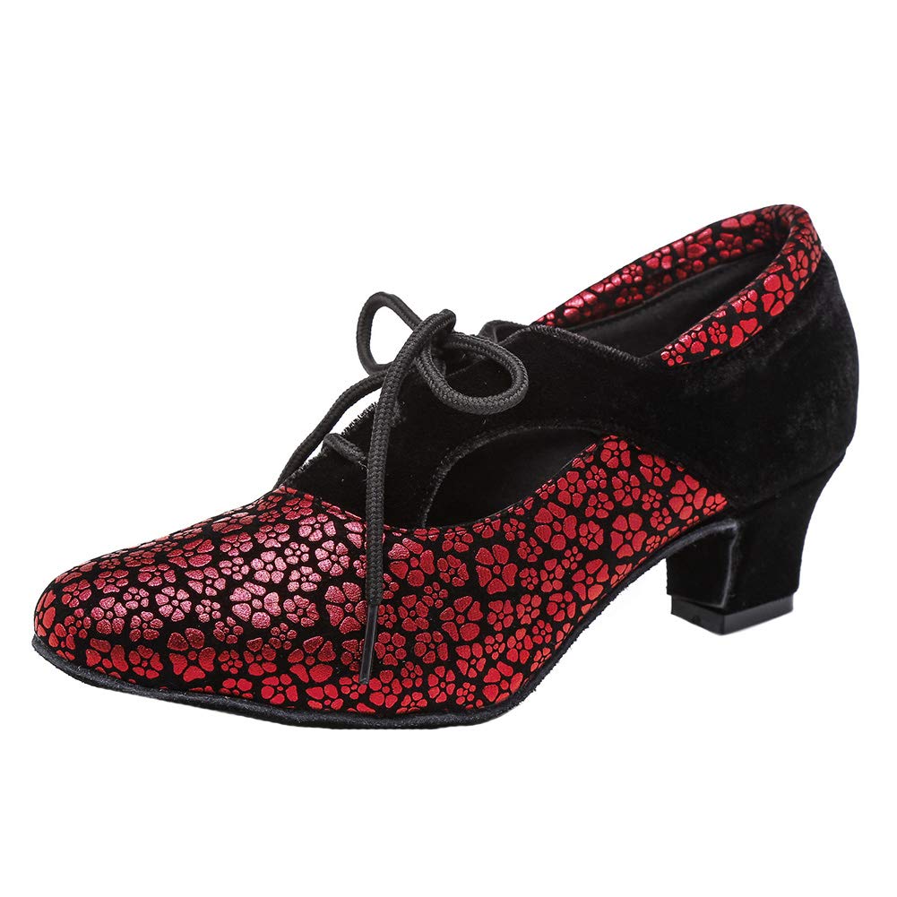 HIPPOSEUS Latin Dance Shoes for Women with Closed Toe Lace up Ballroom Latin Salsa Tango Dance Practice Shoes Low Heel 1.75