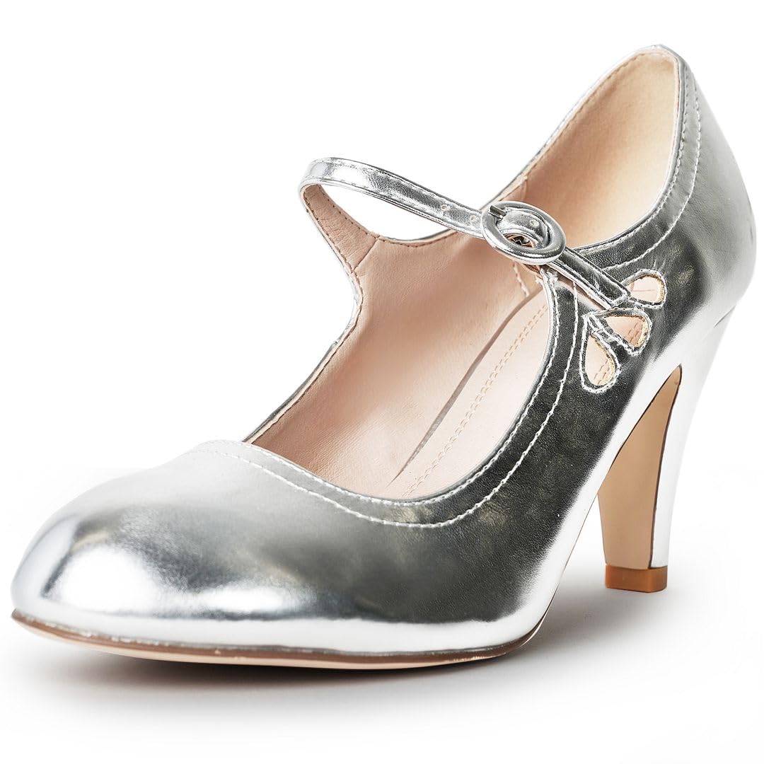 J. AdamsJ. Adams Pixie Heels for Women - Retro Mary Jane Pumps with Teardrop Cutout