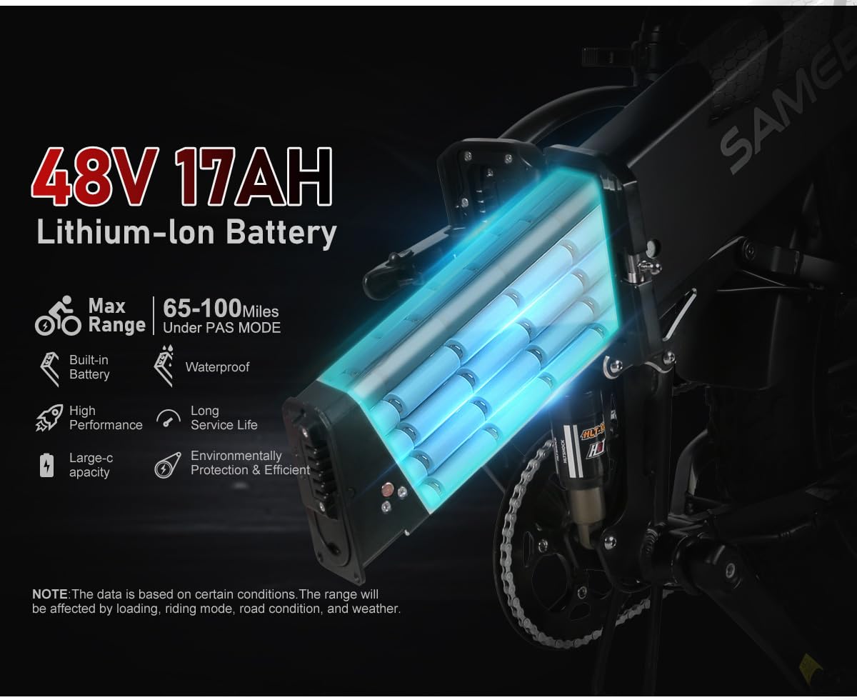 SAMEBIKE Fat Tire Bicicletta Elettrica per Adulti 20"×4.0",Pieghevole Bici Elettrica,Mountain Beach Snow Ebike Adulto,Batteria Rimovibile 48V17AH,Bici Elettriche per 7 Velocità
