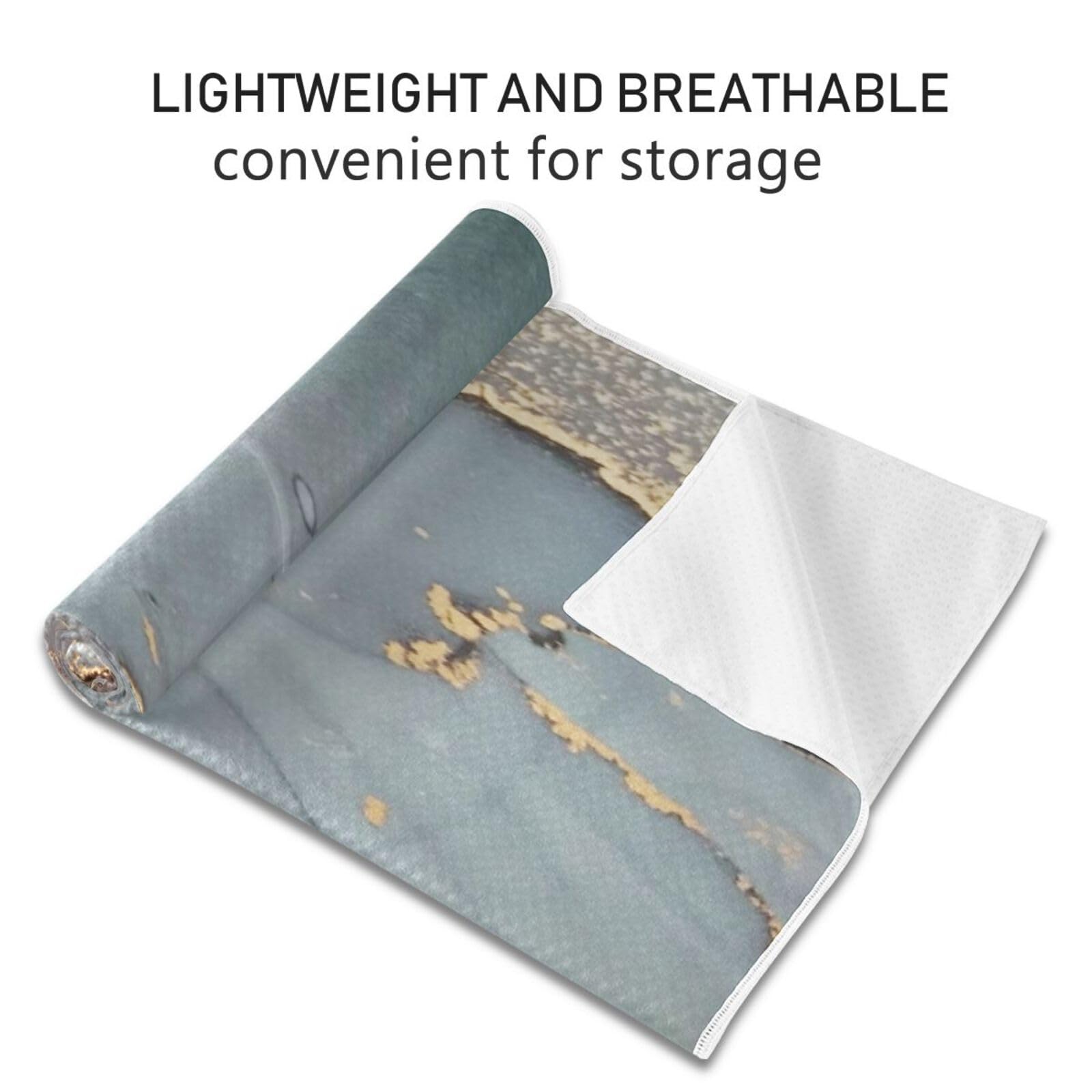 Fygkptb Marble Agate with White and Gold Veins Powder Marbling Surface Yoga Towel Non Slip Yoga Mat Cloth Foldable Yoga Towel Sweat Absorbent Yoga Towel with Storage Mesh Bag 73 x 27 inch