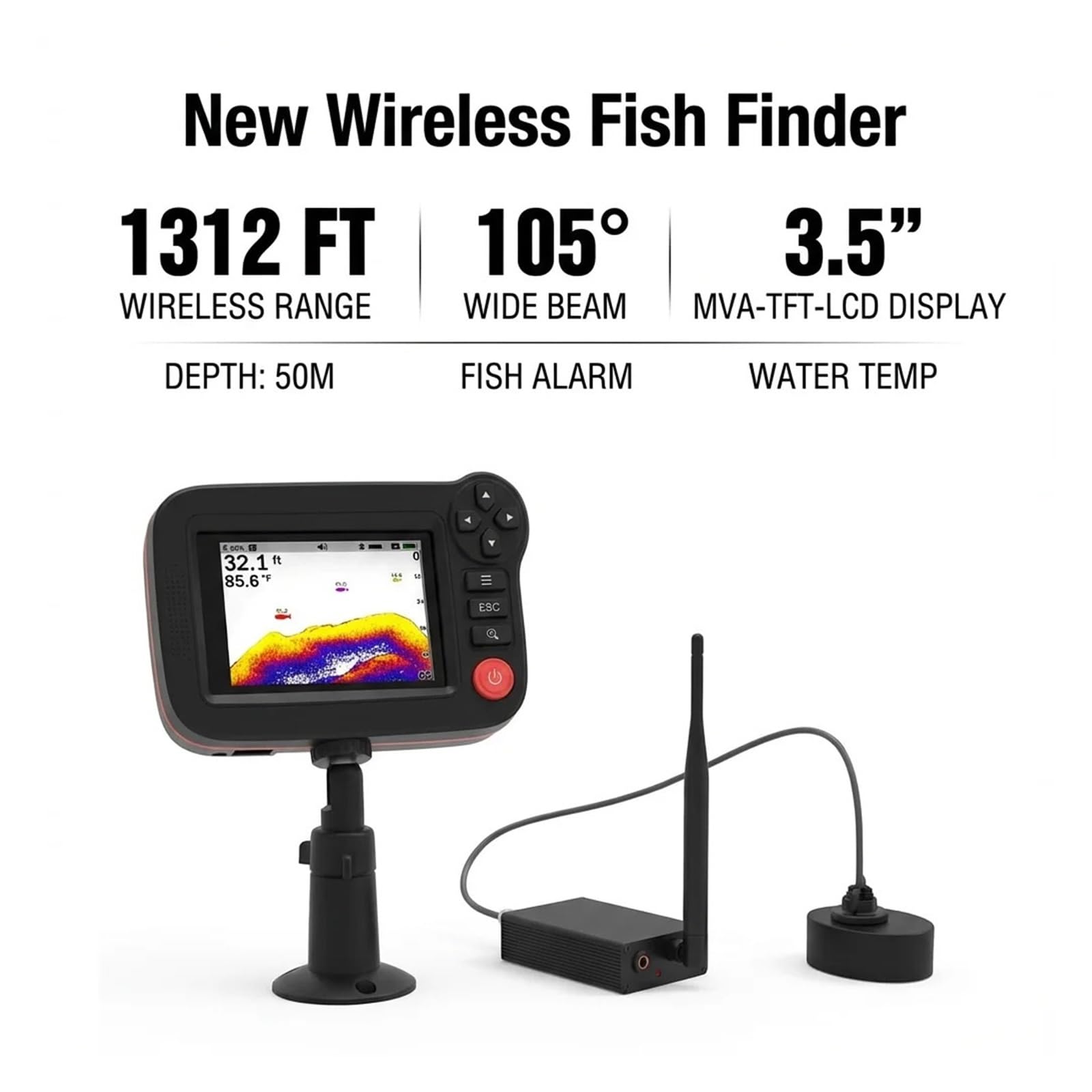 Ecoscandaglio, Ecoscandaglio portatile for barche, profondità 1312 piedi, strumento da pesca