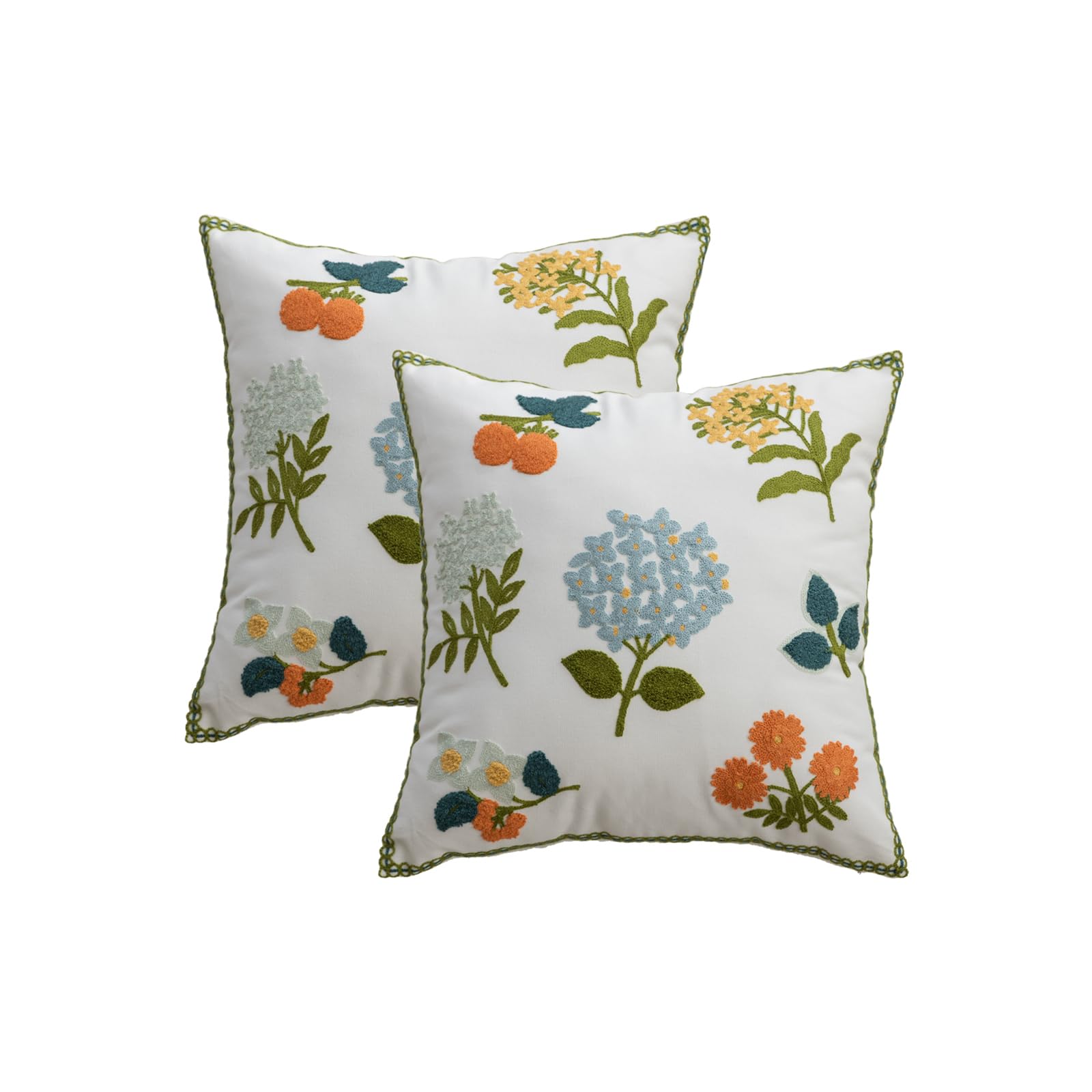 YIcabinet Pack of 2 Throw Pillow Covers Various Flowers Embroidered Pillow Case Soft Decorative Pillowcases for Home Sofa