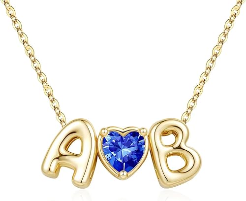 M MOOHAM Initial Birthstone Necklaces Gifts for Women - Two Initial Necklaces fo