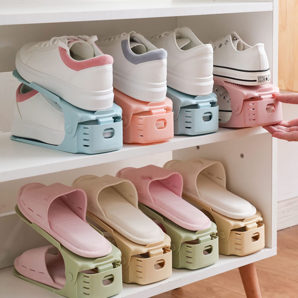 Organizzatore Scarpiera A Doppio Piano - 10 Pezzi, Regolabile In Altezza, Nero, Per Risparmiare Spazio - Foto 9