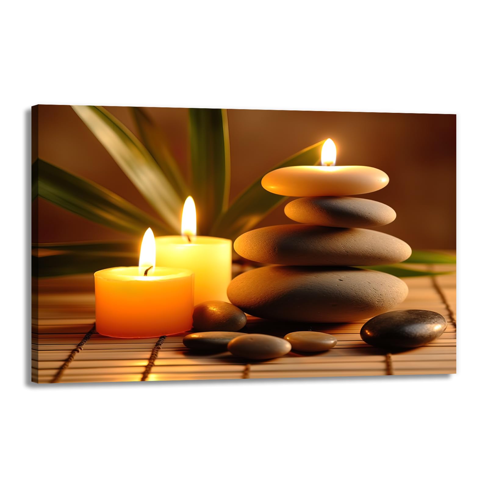 Zen Canvas Wall Art Candles Stones Pictures Print Spa Serene Still Life Painting Meditation Framed Artwork for Spa Yoga Room Bathroom Decor(Artwork-1,28"x42") โ image 1