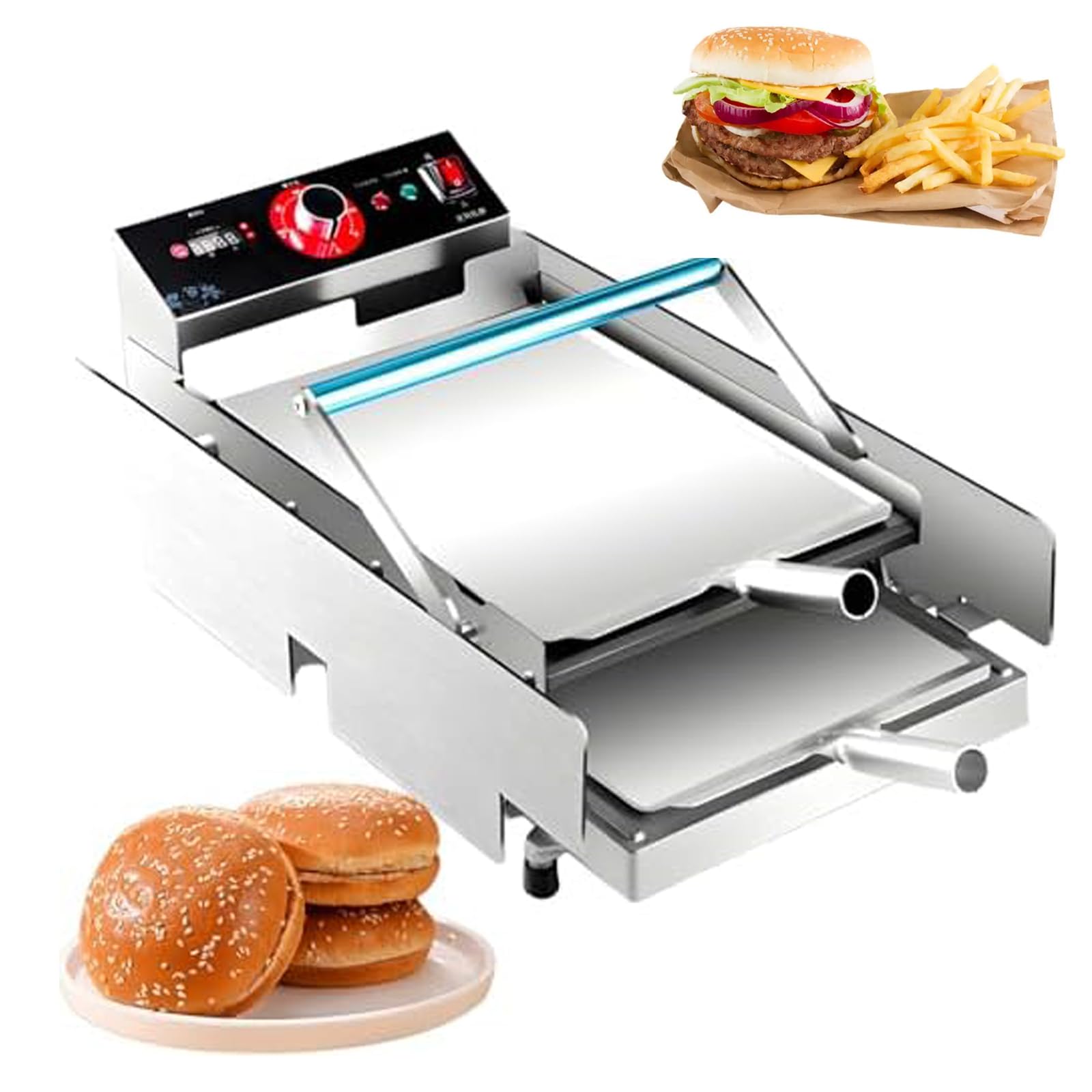 Genérico Tostadora de Pan para Hamburguesa de Doble Capa con Revestimiento Antiadherente, Acero Inoxidable, 2000 W, 24 Ranuras