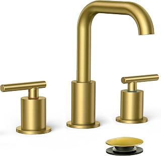 FORIOUS Bathroom Sink Faucet 3 Hole Widespread 8 Inch 2 Handle Brushed Gold