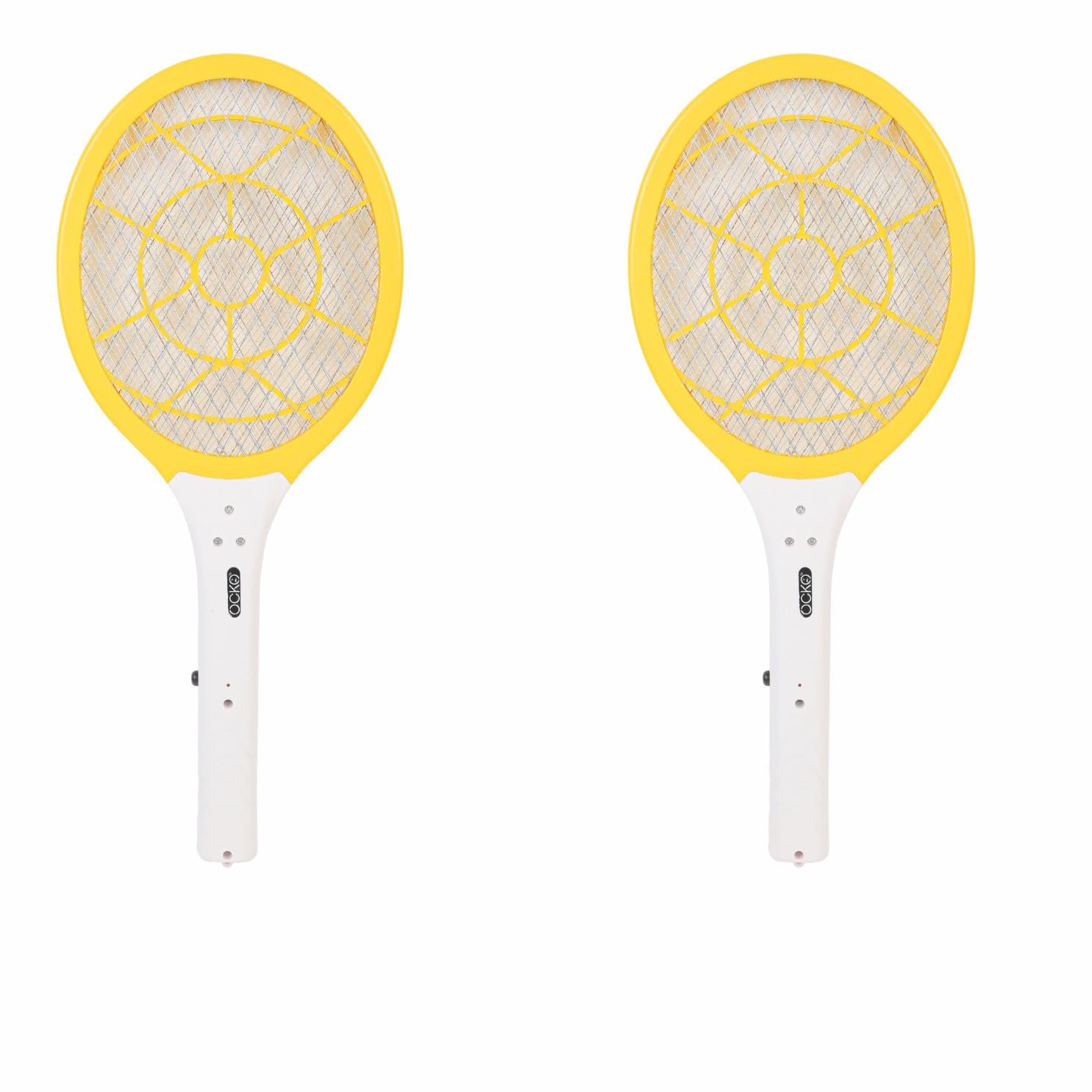 Ocko Night Hawk Made in India Anti Mosquito Racquet Rechargeable Insect Killer Bat | LED Light | 400 mAh Rechargeable Battery, 2 Pin Charging Plug, Charging LED Indicator, ABS Body(Pack of 2, Yellow)