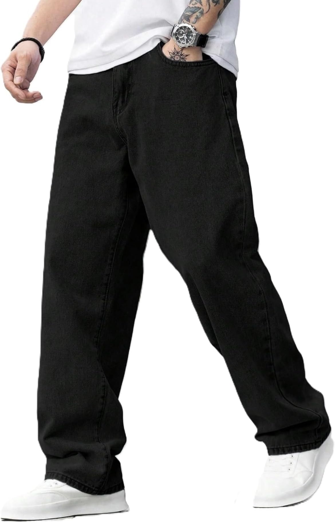 Men's Loose Fit Wide Leg Denim Trousers – Fashionable Black Baggy Jeans Featuring a Relaxed Silhouette, Comfortable Fit, and Modern Street Style-image-25