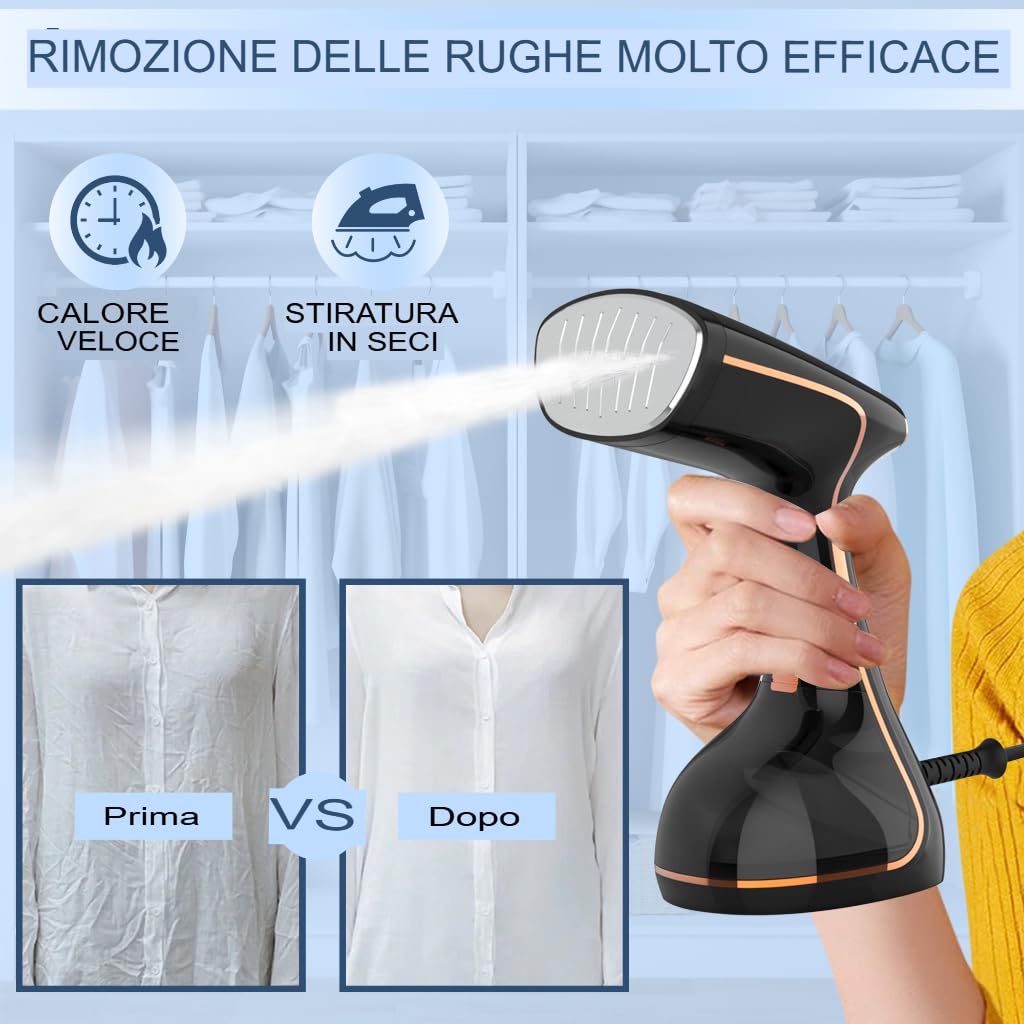 Ferro da Stiro Verticale 1800W a Vapore Portatile da Viaggio con Schermo LCD, Serbatoio 320ml, Riscaldamento Rapido, Antigoccia – Stiratore Verticale per Tutti i Tessuti e Casa