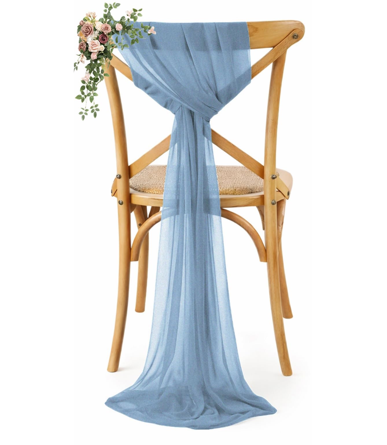 VDS Pack of 10, Dusty Blue, Sheer Chiffon Chair Sashes Bows Chair Cover Back Tie Ribbon for Wedding Birthday Baby Shower Engagement Ceremony Event Party Banquet Restaurant Dining Chair Decoration