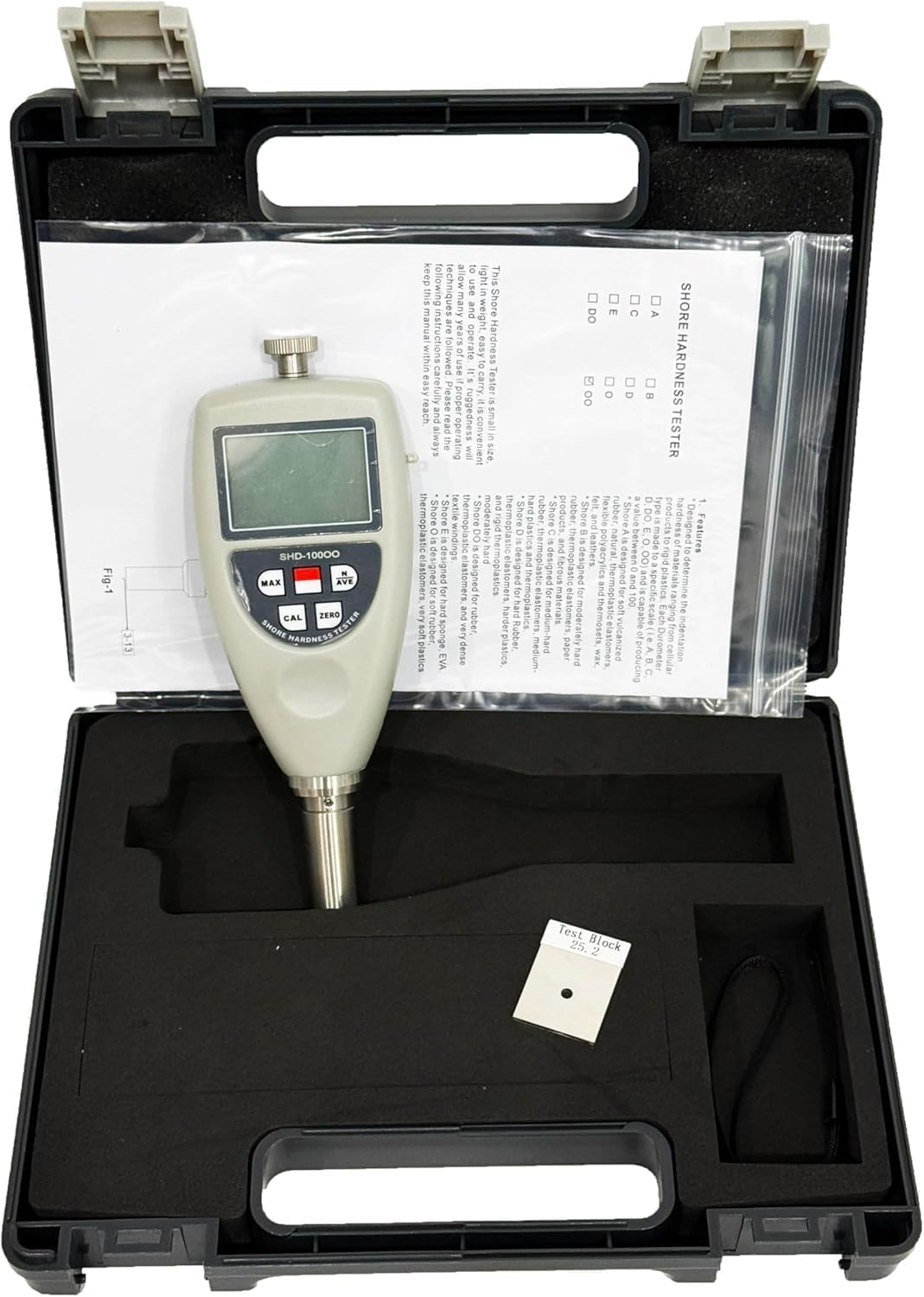 Shore OO Hardness Meter Durometer Soft Elastic Materials Hardness Tester Measuring Gauge With Range 10HOO~90HOO Resolution 0.1H Auto Switch Off Tested Result/Mean Value/Max.Value Parameters