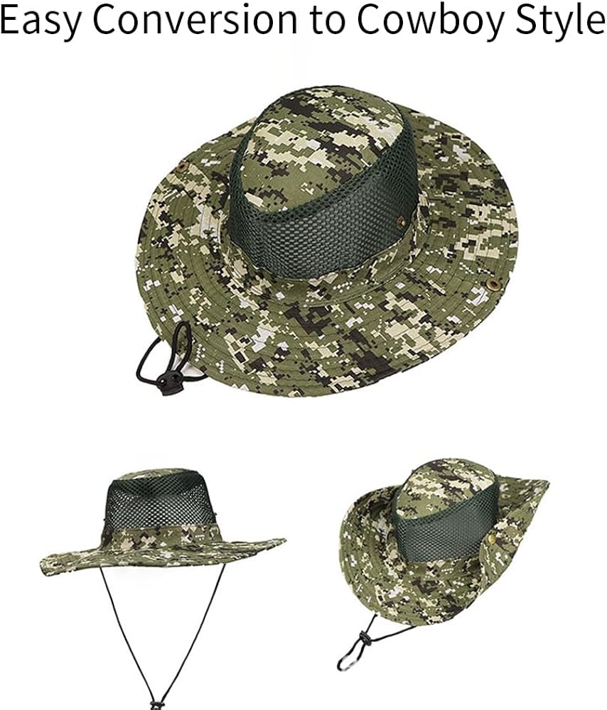Miniatura 2 de Sombreros de sol de camuflaje para hombres y mujeres, sombrero de cubo UPF 50+ Boonie sombrero de protección UV senderismo playa pesca gorra