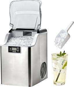 VEVOR Countertop Ice Maker, 44 lbs per Day, Self-Cleaning Portable Machine with Scoop, 4 lbs Ice-Storage Basket, Nugget Ice-Making Machine with Chewable ICES for Home, Kitchen, Office, Bar & Party