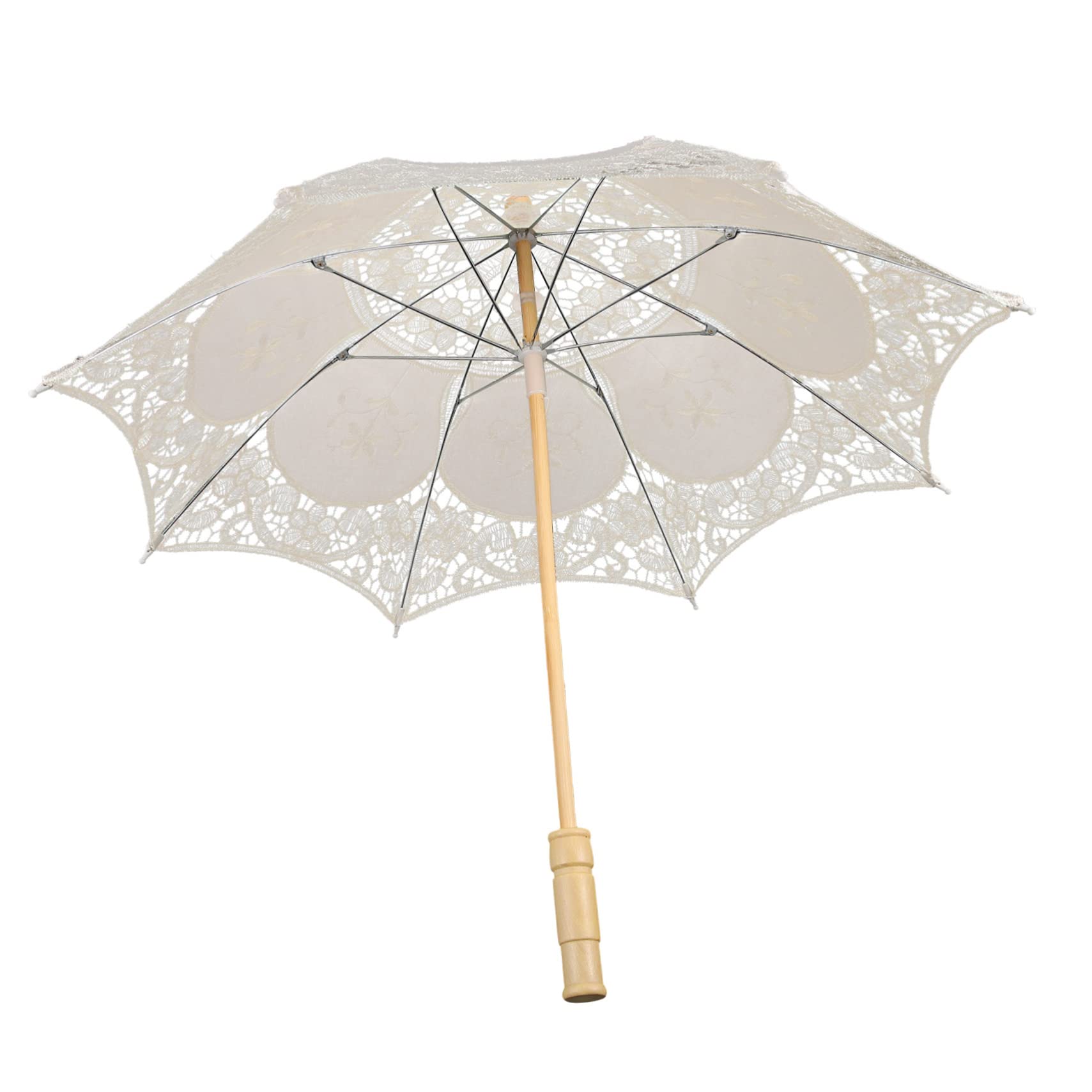 minkissy Hochzeits Lace Regenschirm für Fotografie und Dekoration Handgefertigter Parasol mit Zarter Spitze für Hochzeiten Kostümpartys und Bühnenaufführungen Beige Groß