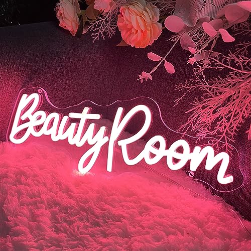 Image of Beauty Room Neon Sign For Spa Beauty Room Nail Brows Lashed Salon Studio LED Wall Art Decor For Business Stores Logo Barber Shops Led Word Indoor Custom Neon Lights 5V USB Powered Pink 40x14.4cm