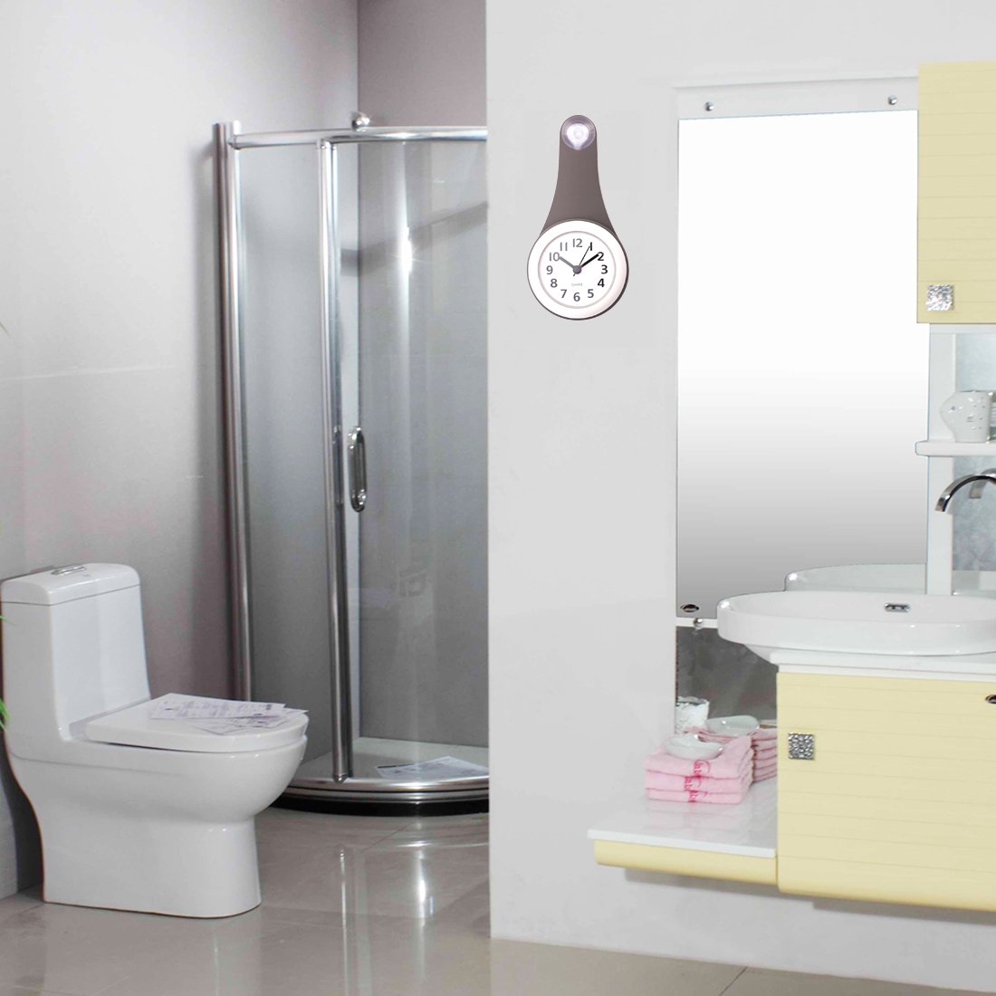 Horloge Salle De Bain Étanche DAZZLEEX - Diamètre 11.5cm - Porte-Serviettes Intégré