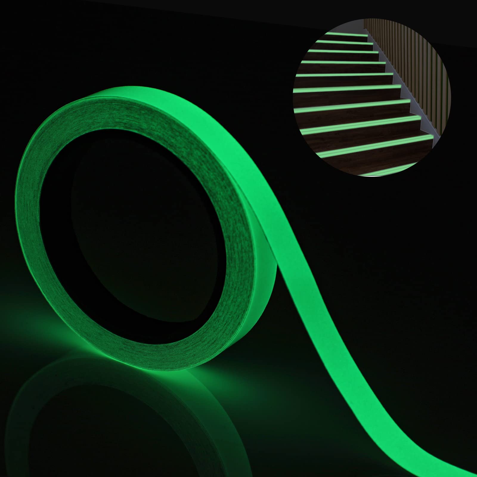 Reastar Fluoreszierendes Klebeband, Leuchtklebeband Wasserdicht, Leuchtendes Klebeband, Glow in the Dark Tape, Nachleuchtend Markierungsband - für Treppen Bühnenbedarf Luminous Tape (10m×15mm)