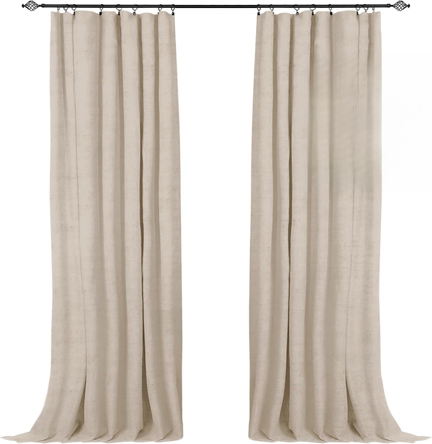 100% Blackout Shield Full Blackout Curtains for Bedroom 92 inch Length 2 Panels Set, Clip Rings/Rod Pocket Faux Linen Black Out Curtains for Living Room, Thermal Insulated, 50Wx92L, Oatmeal