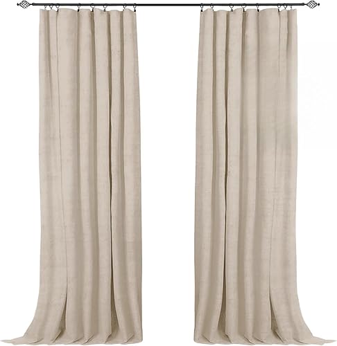 Juego de 2 paneles de cortinas 100% blackout de lino, 96 pulgadas de largo y 50 pulgadas de ancho cada uno, con bolsillo para cortinero y anillos de
