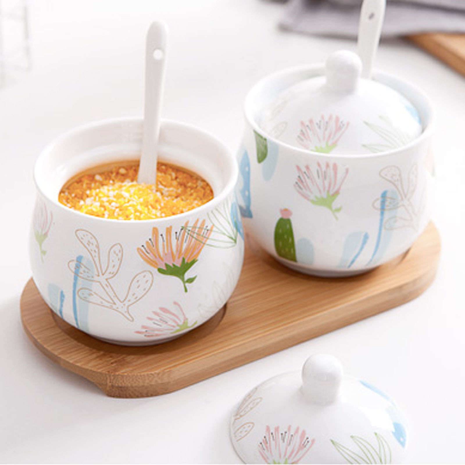 Ceramiczny dzbanek na cukier z porcelany z łyżeczką, mały garnek na sól, słoik do przechowywania, do kawiarni, restauracji-,Sos przyprawowy