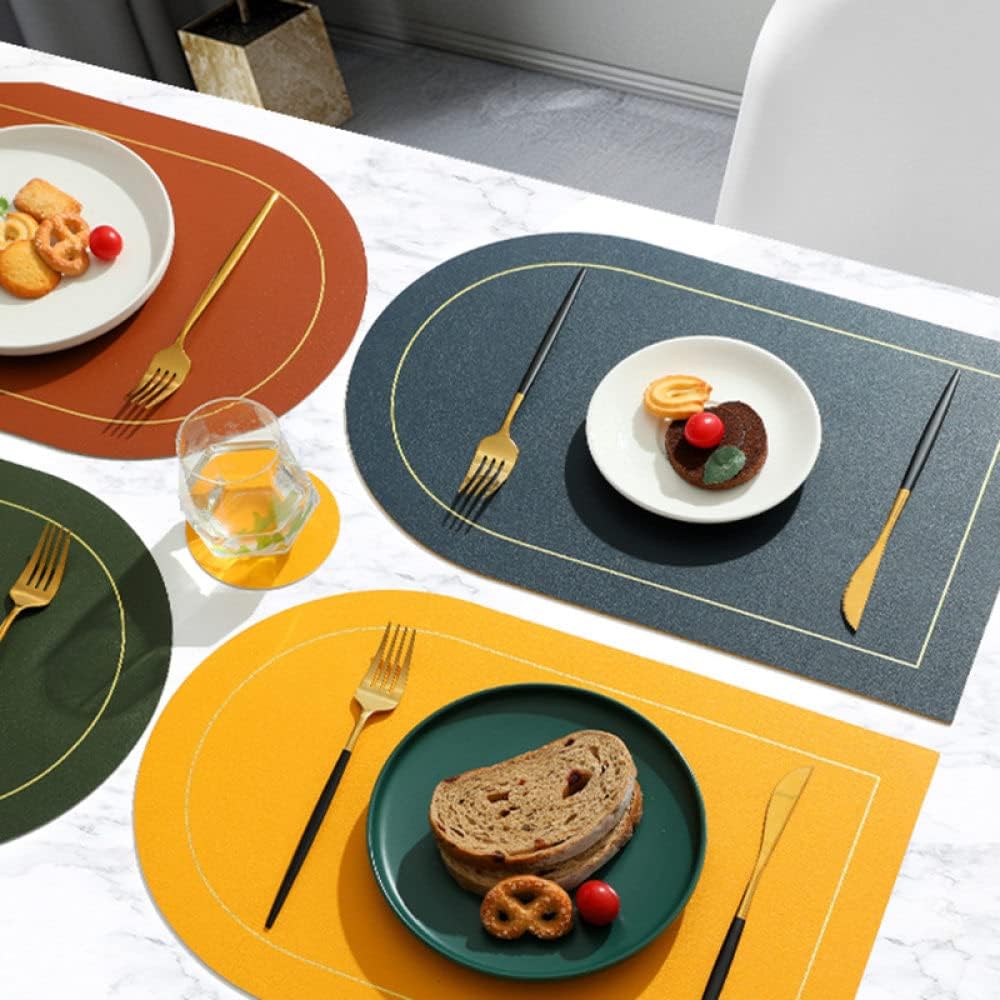 ダイニングテーブル用両面2色プレースマット 2枚セット 耐熱性 洗濯可能 フェイクレザー テーブルマット 滑り止め キッチン レスト