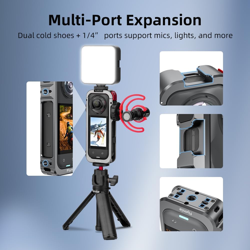 BTG Aluminum Case Camera Cage Metal Frame for Insta360 X5 Camera Accessories Protective Frame Housing with 1/4 Cold Shoe for Video Light Microphone