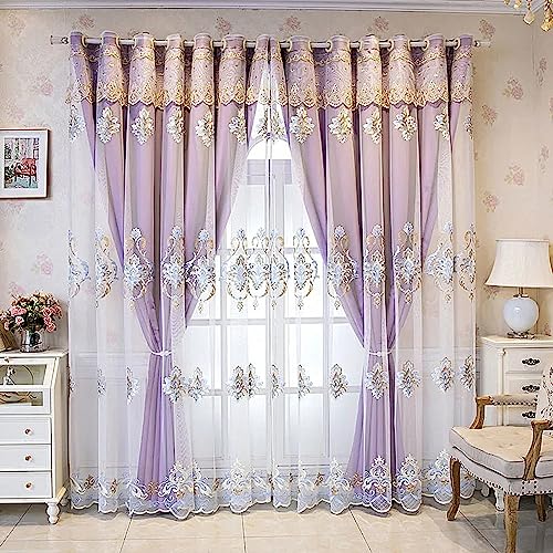 Cortinas moradas de doble capa modernas con cenefas elegantes para sala de estar de 66x90 3