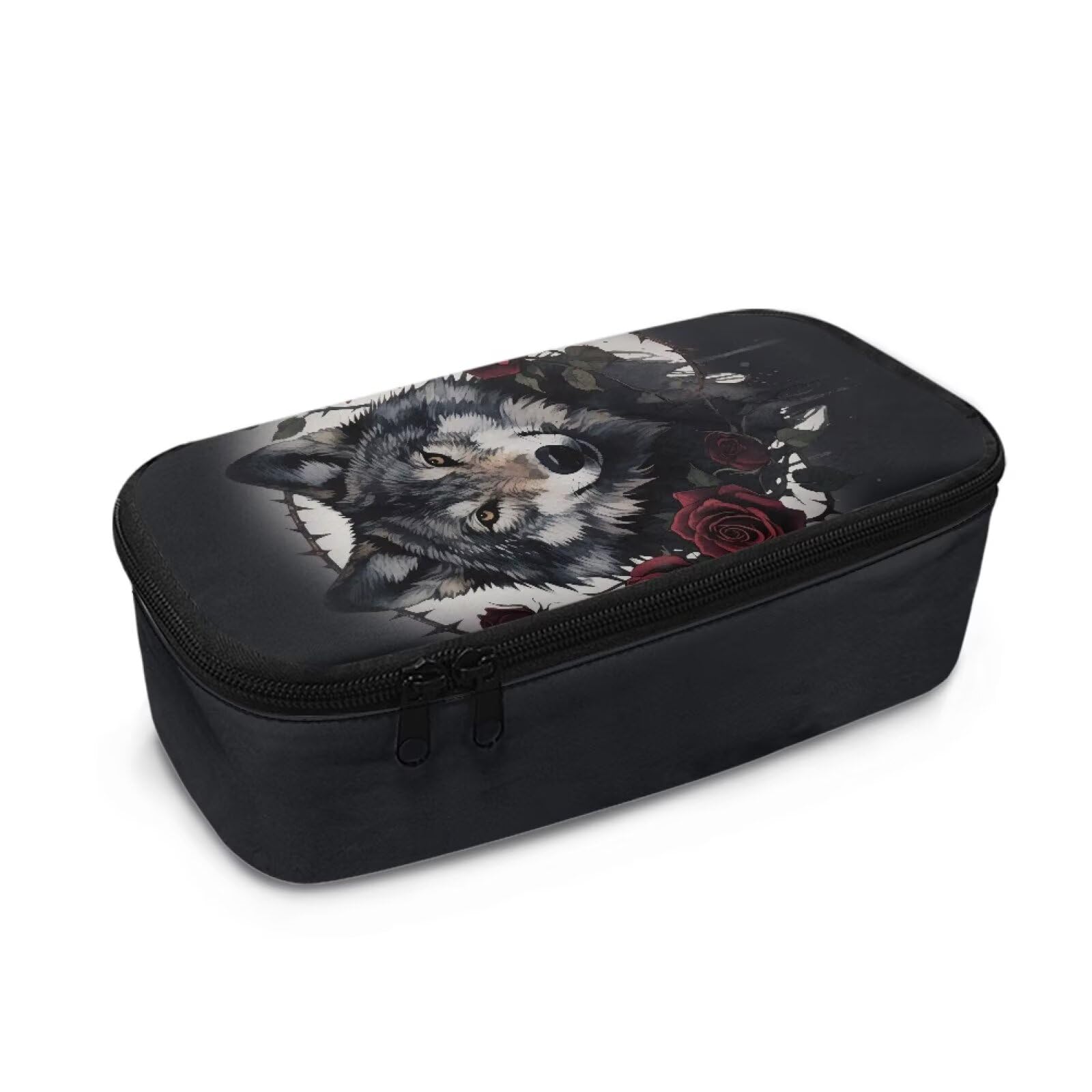 Howilath Kids Wolf Pencil Case Teenage Girls Goth Rose Pencil Pouch Large Capacity Pencilcase for Secondary/Primary School Students