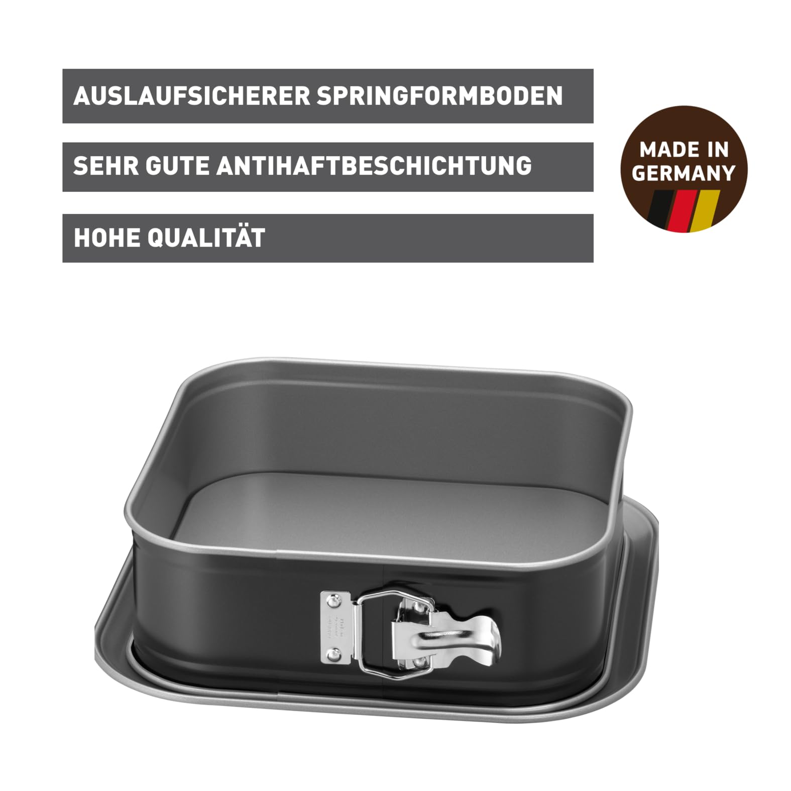 Original Kaiser Inspiration Springform, Backform quadratisch, Tiramisu Form antihaftbeschichtet, Kuchenform eckig, einfaches Verschließen, auslaufsicher, 24 x 24 cm