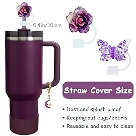 Stanley Cup Accessories Set,Including 2 Pcs 0.4in Straw Cover, 1 Silicone Spill-Proof Stopper Set of 3, 1 Cute Moon Handle Charm, 1 Silicone Boot Fits Stanley 40&30 Oz Tumbler (Plum)